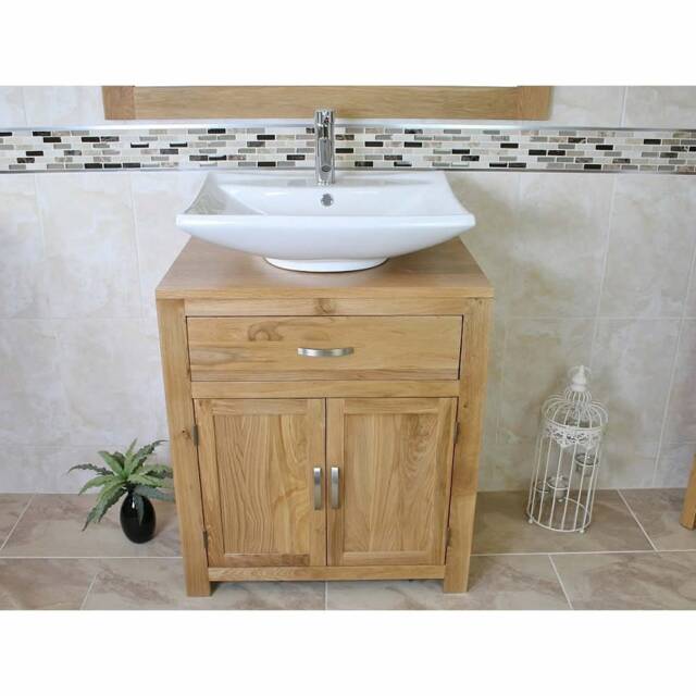 Solid Oak Bathroom Vanity Unit - Ceramic Basin, Dovetail Drawer - image 1