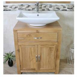 Solid Oak Bathroom Vanity Unit - Ceramic Basin, Dovetail Drawer - thumbnail 3
