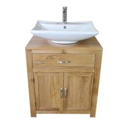 Solid Oak Bathroom Vanity Unit - Ceramic Basin, Dovetail Drawer - thumbnail 2