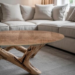Natural Wood Pattern Glass Table Top, Brown Modern Tabletop, Protective Top For Tables, Minimalist Tabletop - thumbnail 3