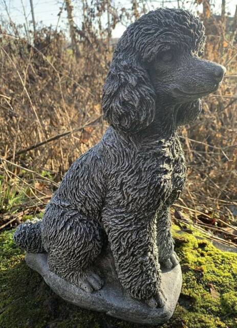 stone Garden Large Detailed Poodle Dog Gift Black/White Ornament - image 1