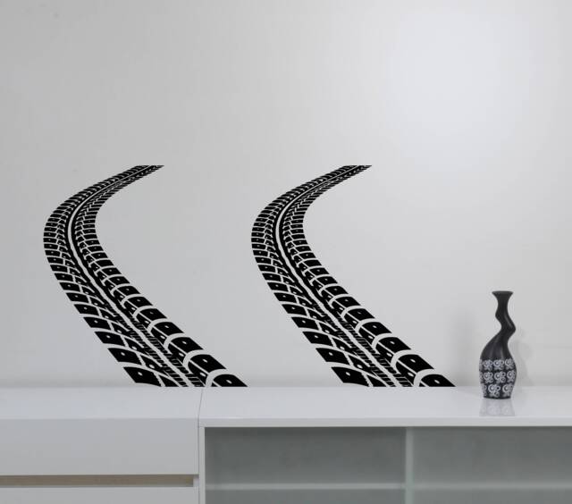 Tire Tracks Wall Decal Vinyl Sticker Auto Car Wheel Trace Removable Art Sports Race Decorations For Home Bedroom Garage Racing Decor Ttr3 - image 1