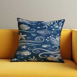 Nautical Ocean Theme Cushion, Blue Sea Life Throw Pillow Cover, Fish, Shells & Waves, Coastal Decor For Beach House Or Lover Gift - thumbnail 3