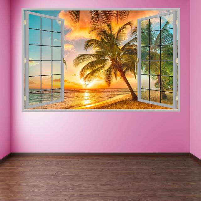 Tropical Beach Palm Tree Sunset Wall Decal Sticker Mural Poster Print Art Home Office Decor Hm10 - image 1