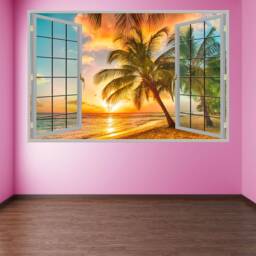 Tropical Beach Palm Tree Sunset Wall Decal Sticker Mural Poster Print Art Home Office Decor Hm10 - thumbnail 1