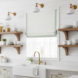 White Linen Roman Shades With Banded Mint Trim - Cl1010 - thumbnail 1