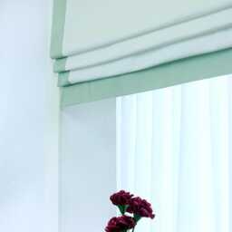 White Linen Roman Shades With Banded Mint Trim - Cl1010 - thumbnail 2