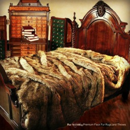 Golden Wolf Faux Fur Bedspread - Coyote Design Throw, Plush Pillow Shams - thumbnail 2
