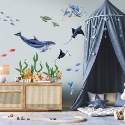 Kids Wall Decal Cute Undersea Animals Peel & Stick Whale Sticker - thumbnail 2