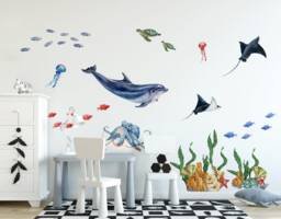 Kids Wall Decal Cute Undersea Animals Peel & Stick Whale Sticker - thumbnail 1