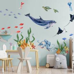 Kids Wall Decal Cute Undersea Animals Peel & Stick Whale Sticker - thumbnail 3