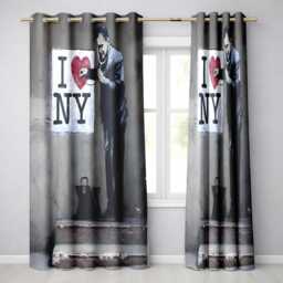 Man Checking Heart Sign Monochrome Urban Graffiti Distinctive Wall Art Home Decor Readymade Eyelet Ring Top Thermal 100% Blackout Curtains - thumbnail 1