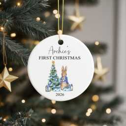 Personalised First Christmas Decoration, Bauble, Baby's Christmas, Rabbit Ceramic Ornament - thumbnail 2
