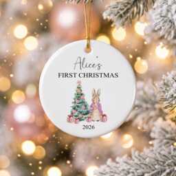 Personalised First Christmas Decoration, Bauble, Baby's Christmas, Rabbit Ceramic Ornament