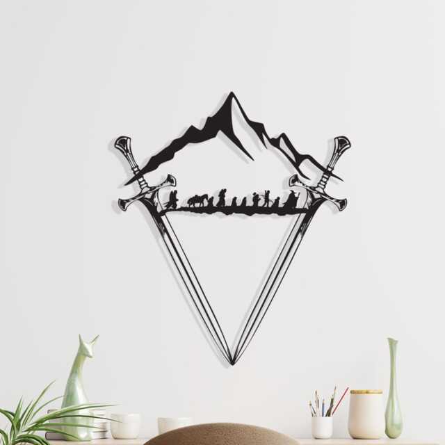 Crossed Swords Metal Wall Art, Medieval Mountain Emblem Decor, Fantasy Warrior Sculpture - image 1
