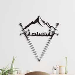 Crossed Swords Metal Wall Art, Medieval Mountain Emblem Decor, Fantasy Warrior Sculpture