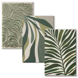 Canvas Wall Art Set Of 3 - Leaf Patterns & Wavy Lines in Shades Green, Green Print, Plants Flowers Decor - thumbnail 1
