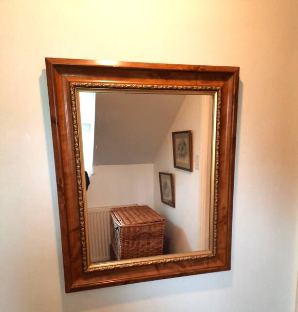 Vintage Polished Wood Effect Wall Mirror With Gold Border 65cm X 55cm 2cm - image 1