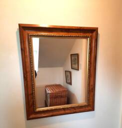Vintage Polished Wood Effect Wall Mirror With Gold Border 65cm X 55cm 2cm - thumbnail 1