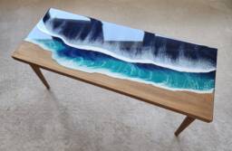 Ocean Wave Resin Side Table Nautical Beach Decor, Epoxy Art - thumbnail 1