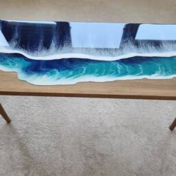 Ocean Wave Resin Side Table Nautical Beach Decor, Epoxy Art - thumbnail 2