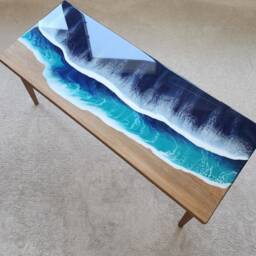 Ocean Wave Resin Side Table Nautical Beach Decor, Epoxy Art - thumbnail 3