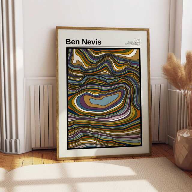Ben Nevis Mountain Contour Map Art Print Hiking Gift, Free Personalisation - image 1