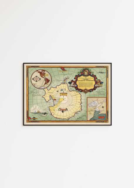 Vintage Antarctica Map Print 1934 Byrd Expedition, Framed Canvas Art - image 1