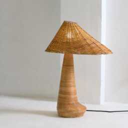 Chloe Rattan Table Lamp, Wicker Shade, Bedroom Lamps, Living Room Unique Lighting - thumbnail 3