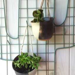 Hanging Pot Planter, Ceramic Succulent Beige Bronze Pot, Plant Pottery Planter - thumbnail 3