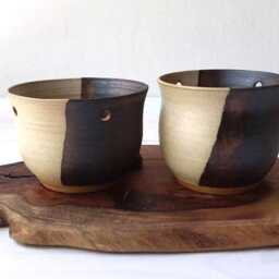 Hanging Pot Planter, Ceramic Succulent Beige Bronze Pot, Plant Pottery Planter - thumbnail 2