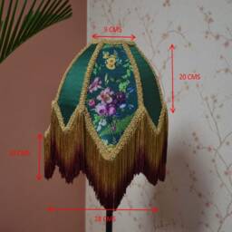 Hand-stitched Silk Lampshade Green Secret Garden Print With Ombre Fringe - thumbnail 2