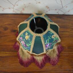 Hand-stitched Silk Lampshade Green Secret Garden Print With Ombre Fringe - thumbnail 3