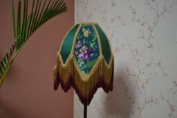 Hand-stitched Silk Lampshade Green Secret Garden Print With Ombre Fringe - thumbnail 1