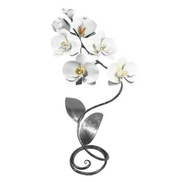 Handmade Orchid Flower Sculpture White & Yellow Anniversary Ornament Romantic Gift Metal Handcrafted Floral Centre Piece Wedding Present - image 1