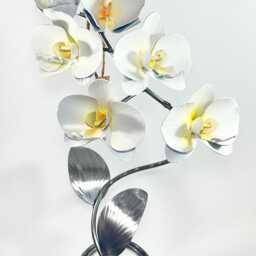 Handmade Orchid Flower Sculpture White & Yellow Anniversary Ornament Romantic Gift Metal Handcrafted Floral Centre Piece Wedding Present - thumbnail 4