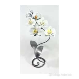 Handmade Orchid Flower Sculpture White & Yellow Anniversary Ornament Romantic Gift Metal Handcrafted Floral Centre Piece Wedding Present - thumbnail 2