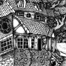 Along The Path To Tower Towel, Illustration Print. Abandoned House, Countryside, Fantasy Outdoors Landscape. Explore Adventure Wander - thumbnail 3
