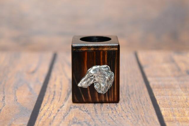 Borzoi, Russian Wolfhound - Wooden Candlestick With Dog, Souvenir, Decoration, Limited Edition, Collection - image 1