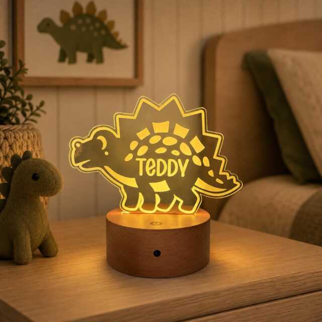Personalised Dinosaur Night Light - Custom Name Kids Lamp Nursery Led Colour Changing Baby Room Decor Gift - image 1