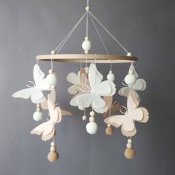 Butterfly Mobile Baby Girl Crib Pom Boho Musical Bebe Nursery Felt Neutral Hanging Ball Cot Wood Beads - thumbnail 3
