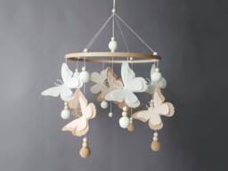 Butterfly Mobile Baby Girl Crib Pom Boho Musical Bebe Nursery Felt Neutral Hanging Ball Cot Wood Beads - thumbnail 1