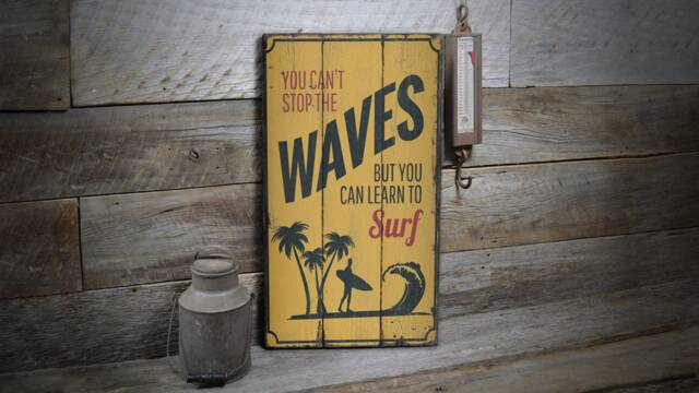 Beach Waves Decor, Surf Board Owner, Ocean House View, Lover Wooden Sale Wall Decor - Old Sign - image 1