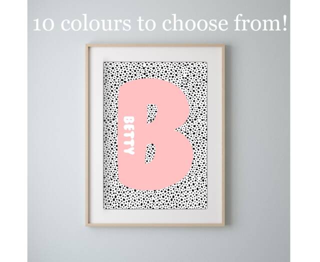 Dalmatian Print, Nursery Girls Boys Unisex Decor, Wall Art, Polka Dot, Personalised Initial Print - image 1