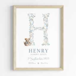 Personalised Birth Details Print - New Baby Boy Gift Teddy Bear Nursery Wall Art Decor - thumbnail 3