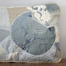 Crazy Patchwork Cat Pillow, Embroidered Fiber Art Accent - thumbnail 3