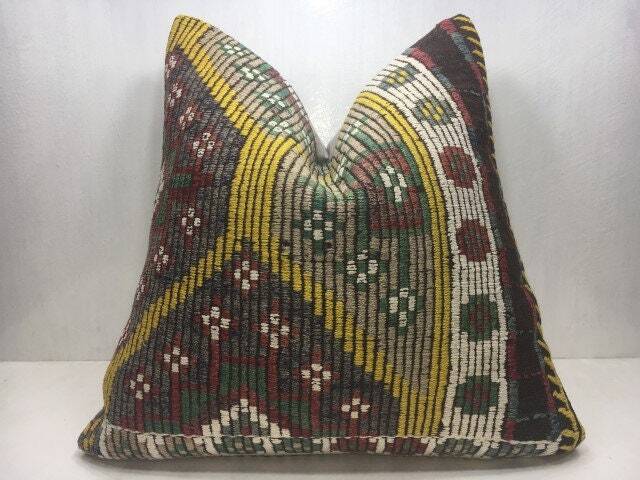 Vintage Turkish Kilim Pillow Cover, Handwoven Ethnic Cushion - 24x24 - image 1
