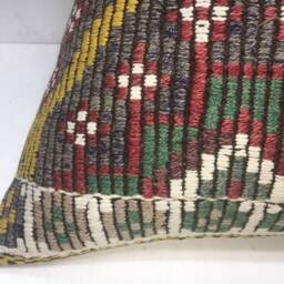 Vintage Turkish Kilim Pillow Cover, Handwoven Ethnic Cushion - 24x24 - thumbnail 3