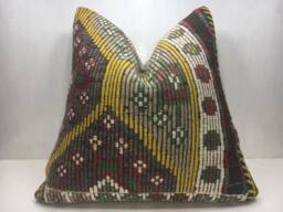 Vintage Turkish Kilim Pillow Cover, Handwoven Ethnic Cushion - 24x24 - thumbnail 1
