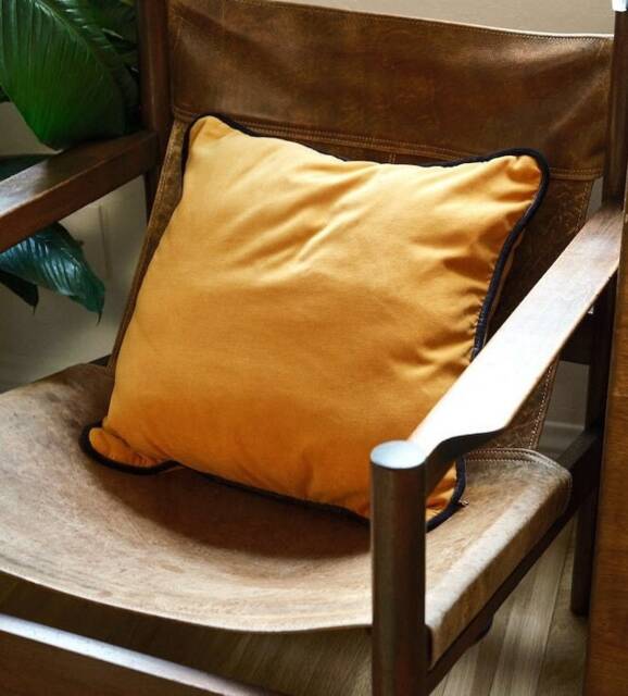 Mustard Velvet Pillow Cover Black Cord Edge, Modern Decor - image 1